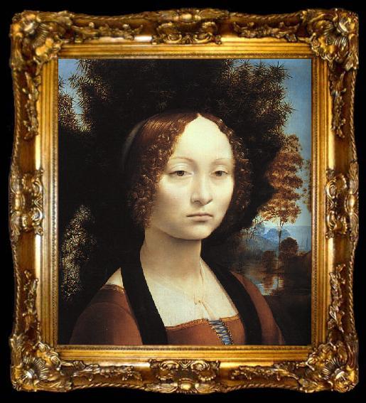 framed   Leonardo  Da Vinci Portrait of Ginerva de